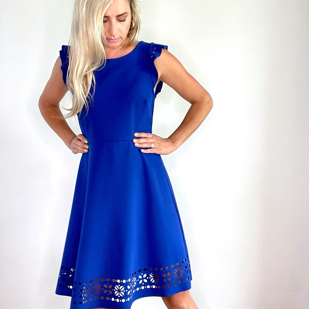 Banana Republic Blue Laser Cut Fit & Flare Dress 6